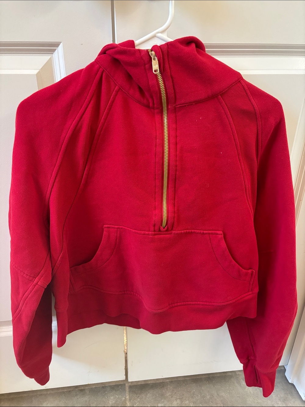 Lululemon Red Half-Zip Hooded Women's Sweatshirt